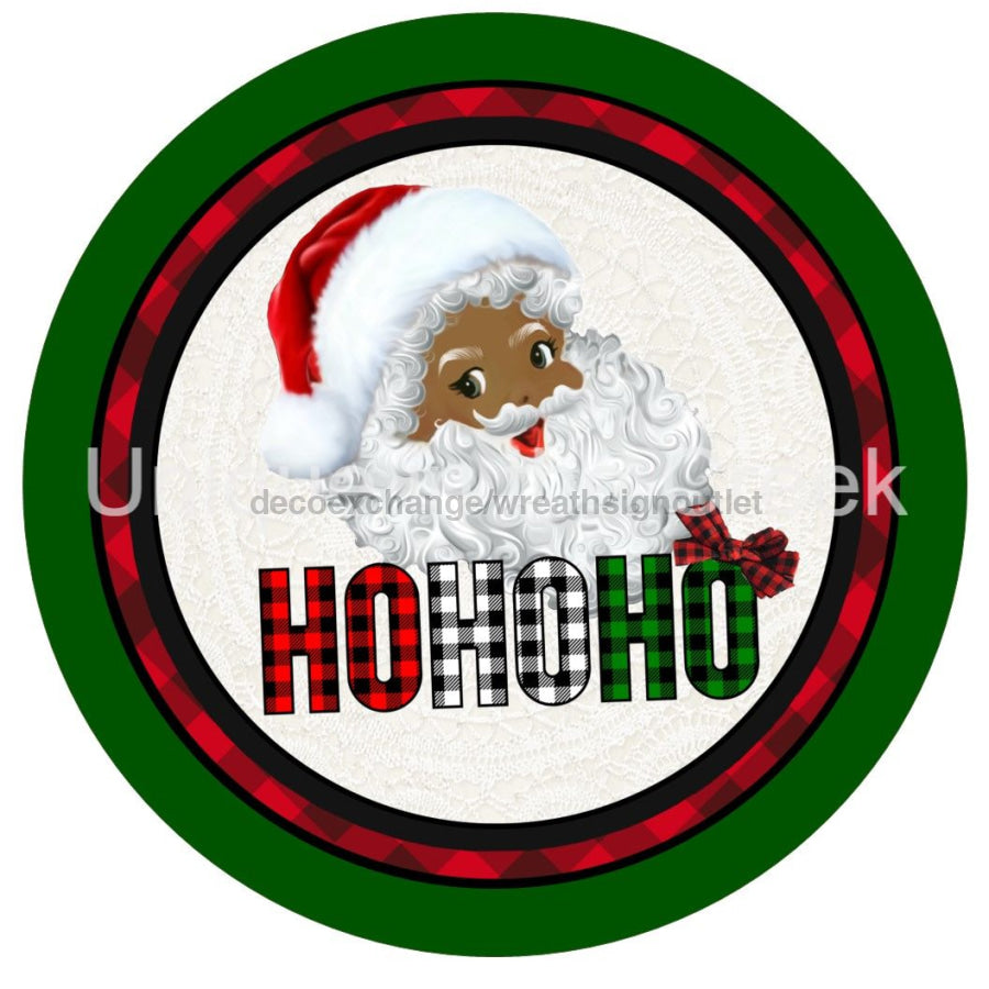 HO HO HO CHECK RED WHITE GREEN BLACK SANTA CHRISTMAS 10.5" Vinyl Wreath Sign - UTIC-VINYL-V1224
