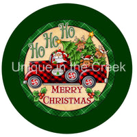 Thumbnail for HO HO HO MERRY CHRISTMAS TREE TRUCK CHECK 10.5" Vinyl Wreath Sign - UTIC-VINYL-V1286