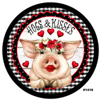 Thumbnail for HOGS AND KISSES PIG FARMHOUSE ANIMALS VALENTINES 10.5" Vinyl Wreath Sign - UTIC-VINYL-V1418