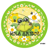 Thumbnail for HOLA AMIGOS FROG SPANISH SUMMER SPRING 10.5" Vinyl Wreath Sign - UTIC-VINYL-V1484