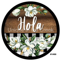 Thumbnail for HOLA MAGNOLIA SPANISH SUMMER SPRING BUFFALO PLAID 10.5" Vinyl Wreath Sign - UTIC-VINYL-V1490