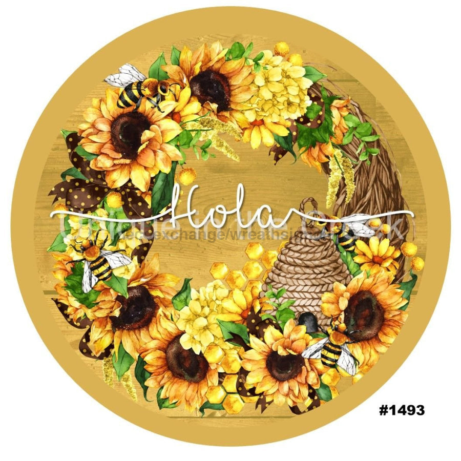 HOLA SUNFLOWERS SPANISH SUMMER SPRING 10.5" Vinyl Wreath Sign - UTIC-VINYL-V1493