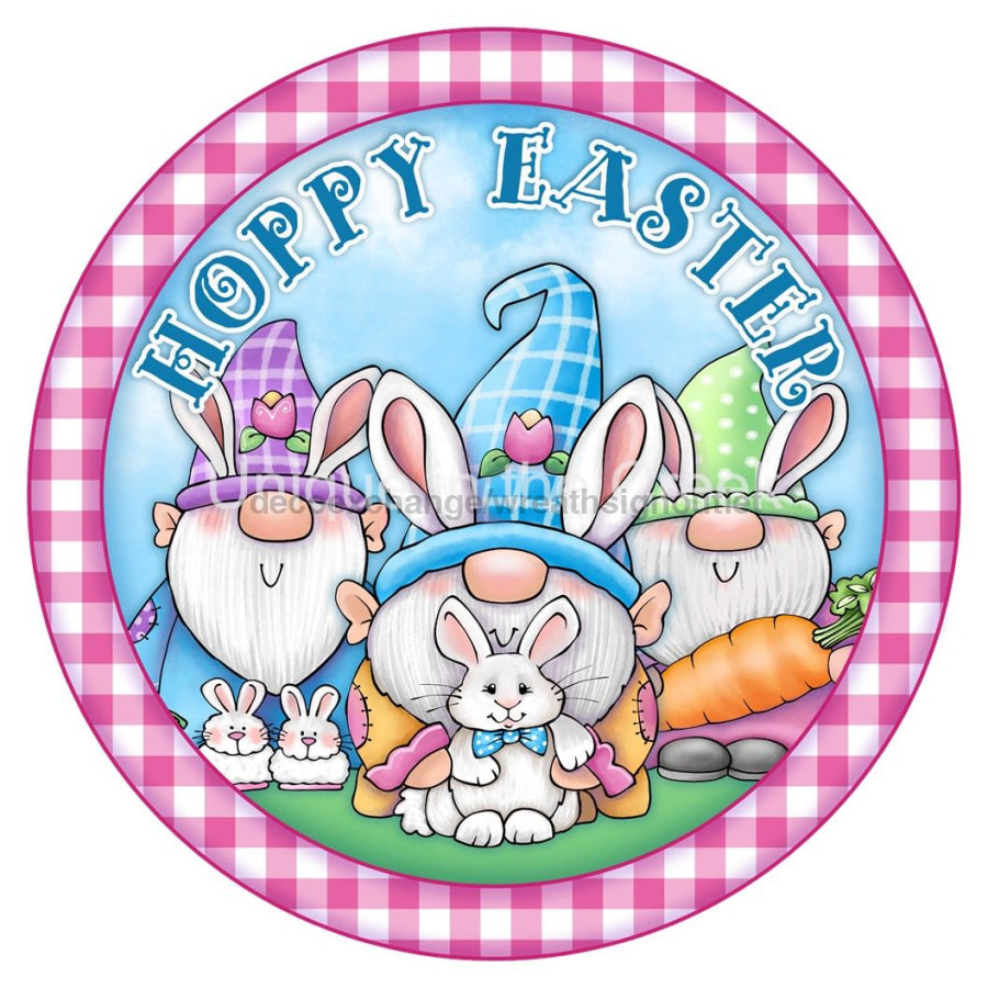 HOPPY EASTER BUNNIES GNOMES 10.5" Vinyl Wreath Sign - UTIC-VINYL-V1385