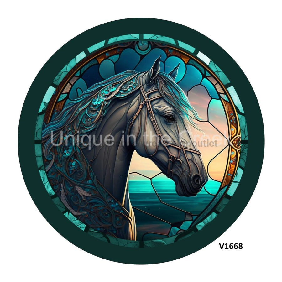 HORSE / FLORAL MANE STAINED GLASS LOOK EVERYDAY 10.5" Vinyl Wreath Sign - UTIC-VINYL-V1668