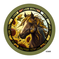 Thumbnail for HORSE / SUNFLOWERS STAINED GLASS LOOK EVERYDAY 10.5" Vinyl Wreath Sign - UTIC-VINYL-V1669