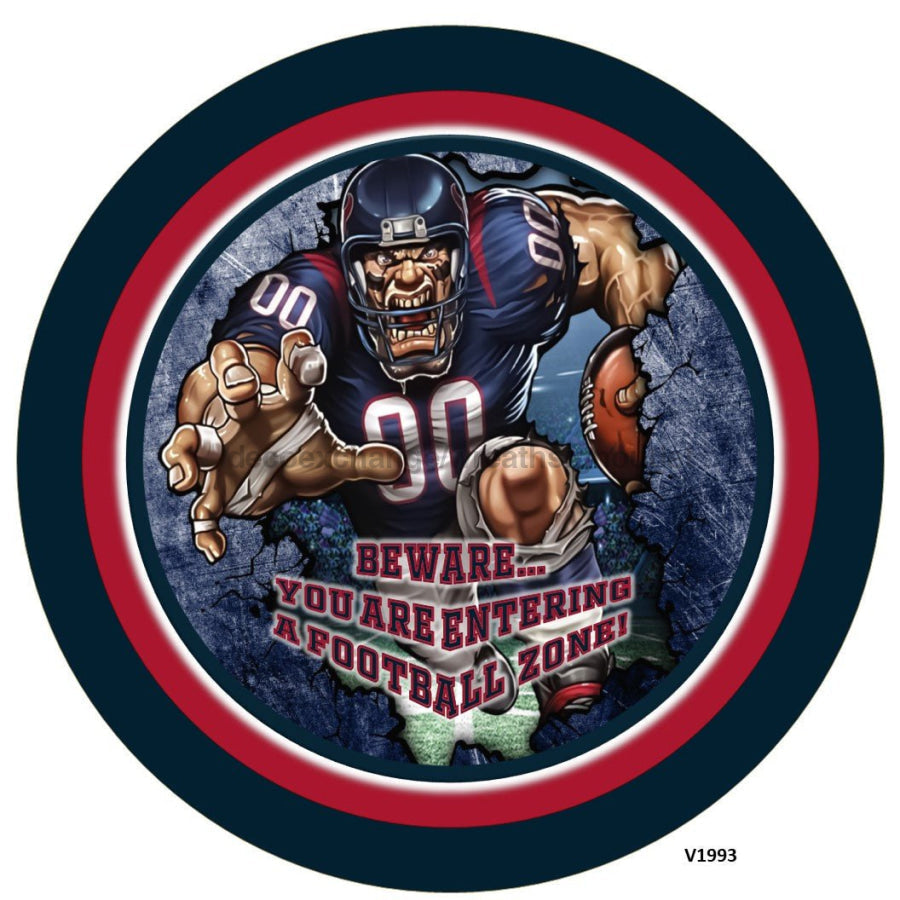 HOU Football STEEL BLUE/RED Beware...you are entering a football zone Sports 10.5" Vinyl Wreath Sign - UTIC-VINYL-V1993