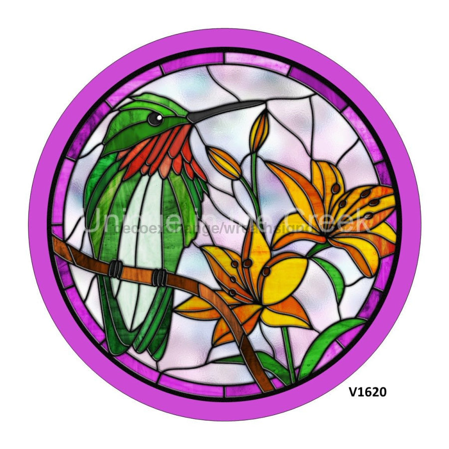 HUMMINGBIRD / FLORALS STAINED GLASS LOOK EVERYDAY SPRING 10.5" Vinyl Wreath Sign - UTIC-VINYL-V1620
