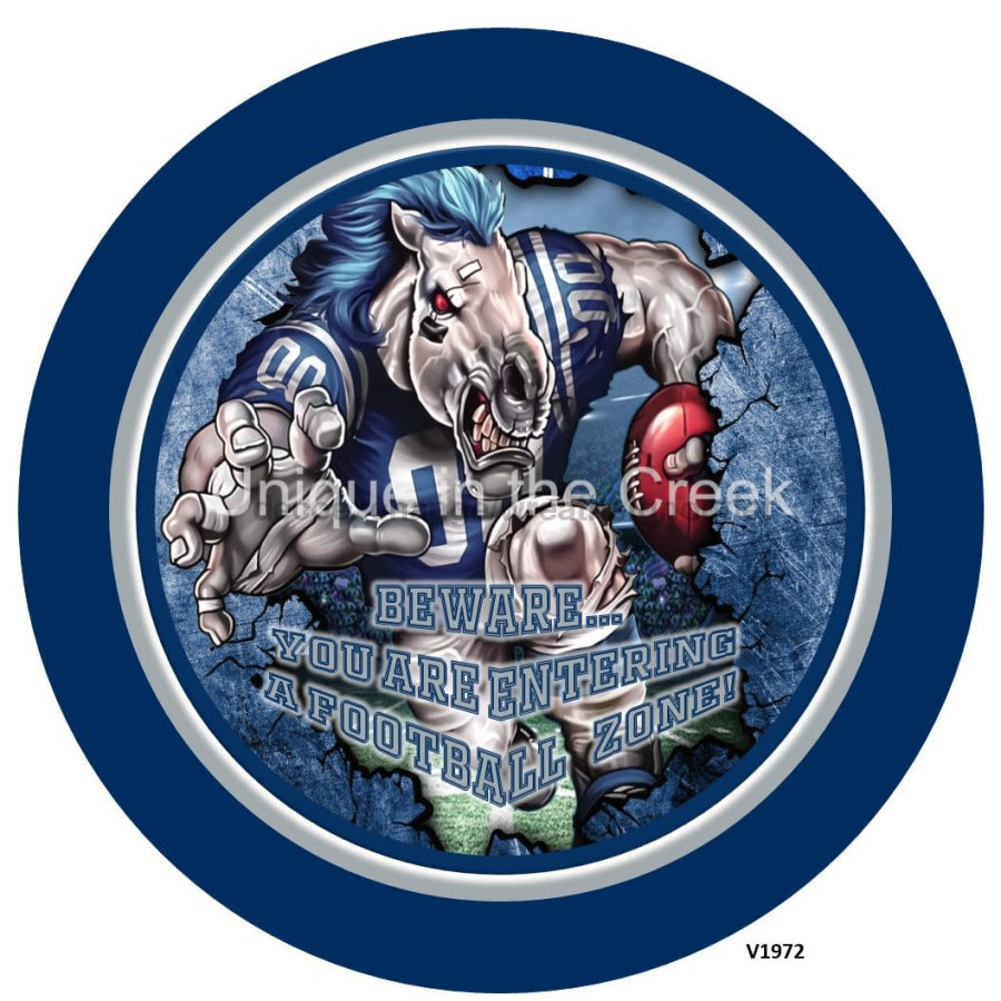 IN Football BLUE/GREY Beware...you are entering a football zone Sports 10.5" Vinyl Wreath Sign - UTIC-VINYL-V1972