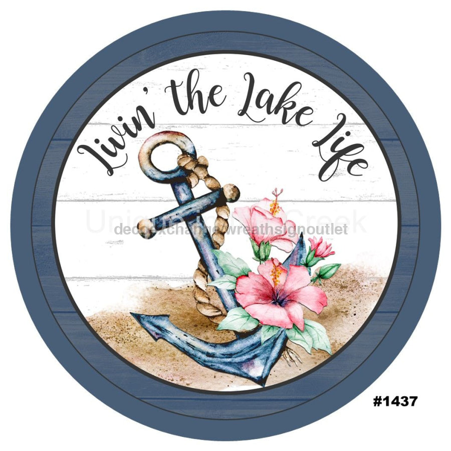LIVING THE LAKE LIFE ANCHOR SUMMER WELCOME 10.5" Vinyl Wreath Sign - UTIC-VINYL-V1437