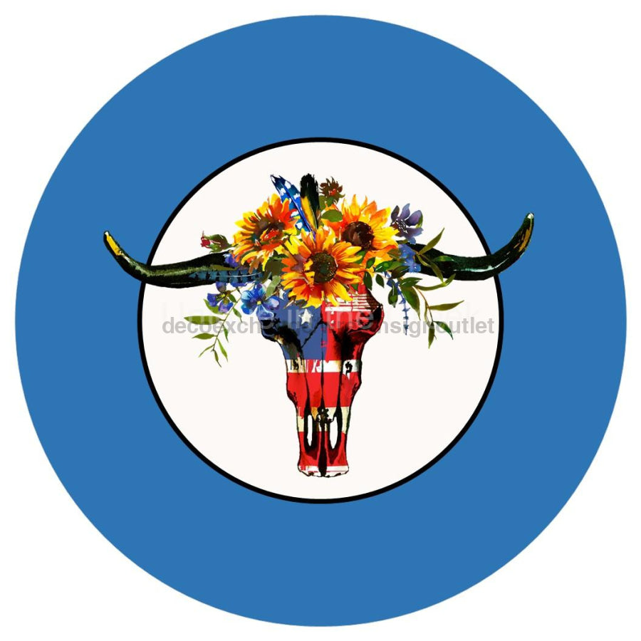 LOG HORN SKULL PATRIOTIC USA WELCOME EVERYDAY SUMMER 10.5" Vinyl Wreath Sign - UTIC-VINYL-V1180
