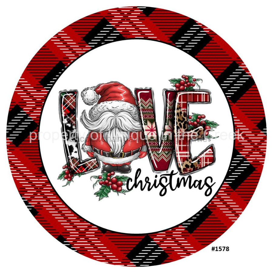 Love Christmas Santa Plaid 10.5" Vinyl Wreath Sign - UTIC-VINYL-V1578