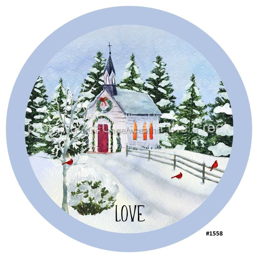 Love Church Cardinals Winter Scene Christmas 10.5" Vinyl Wreath Sign - UTIC-VINYL-V1558