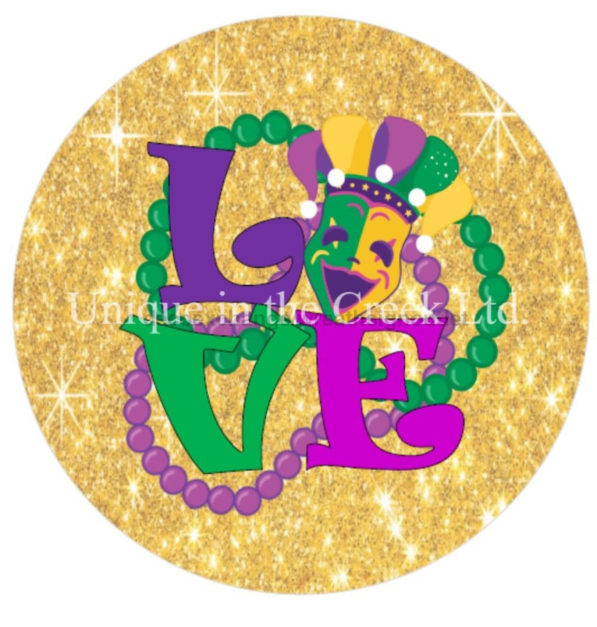 LOVE MARDI GRAS SPRING 10.5" Vinyl Wreath Sign - UTIC-VINYL-V156