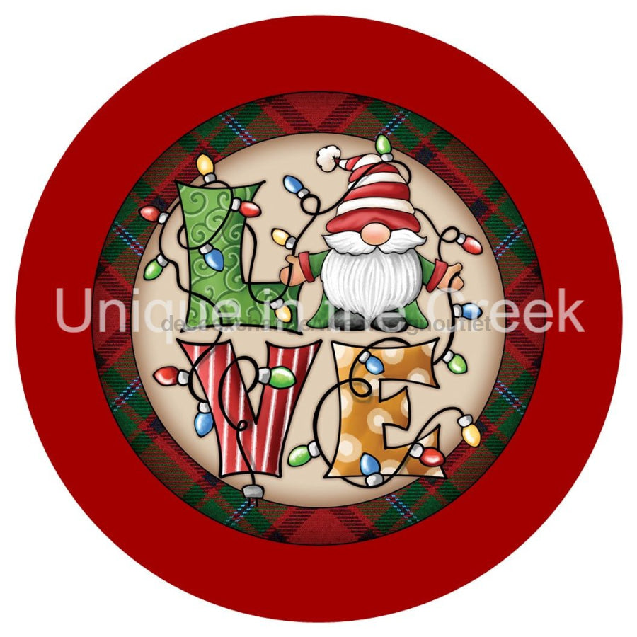 LOVE SANTA LIGHTS PLAID CHRISTMAS 10.5" Vinyl Wreath Sign - UTIC-VINYL-V1284