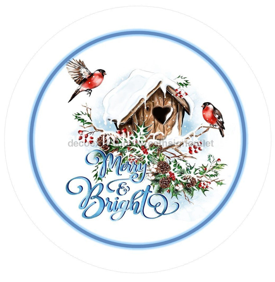 Merry and Bright Christmas Winter 10.5" Vinyl Wreath Sign - UTIC-VINYL-V681