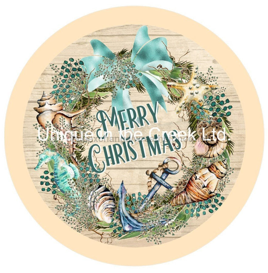 Merry Christmas Beach Winter 10.5" Vinyl Wreath Sign - UTIC-VINYL-V674