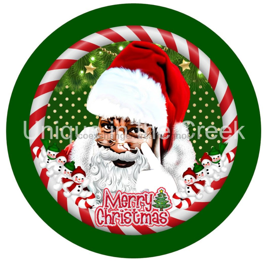 MERRY CHRISTMAS CANDY CANE BLACK SANTA SNOWMEN 10.5" Vinyl Wreath Sign - UTIC-VINYL-V1223