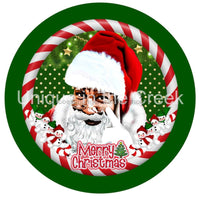 Thumbnail for MERRY CHRISTMAS CANDY CANE BLACK SANTA SNOWMEN 10.5" Vinyl Wreath Sign - UTIC-VINYL-V1223