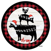Thumbnail for Merry Christmas Farm Animals Check 10.5" Vinyl Wreath Sign - UTIC-VINYL-V1520