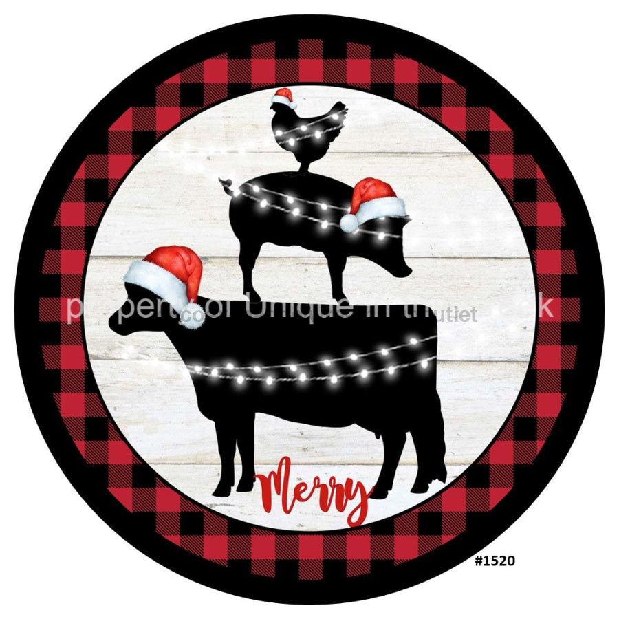 Merry Christmas Farm Animals Check 10.5" Vinyl Wreath Sign - UTIC-VINYL-V1520