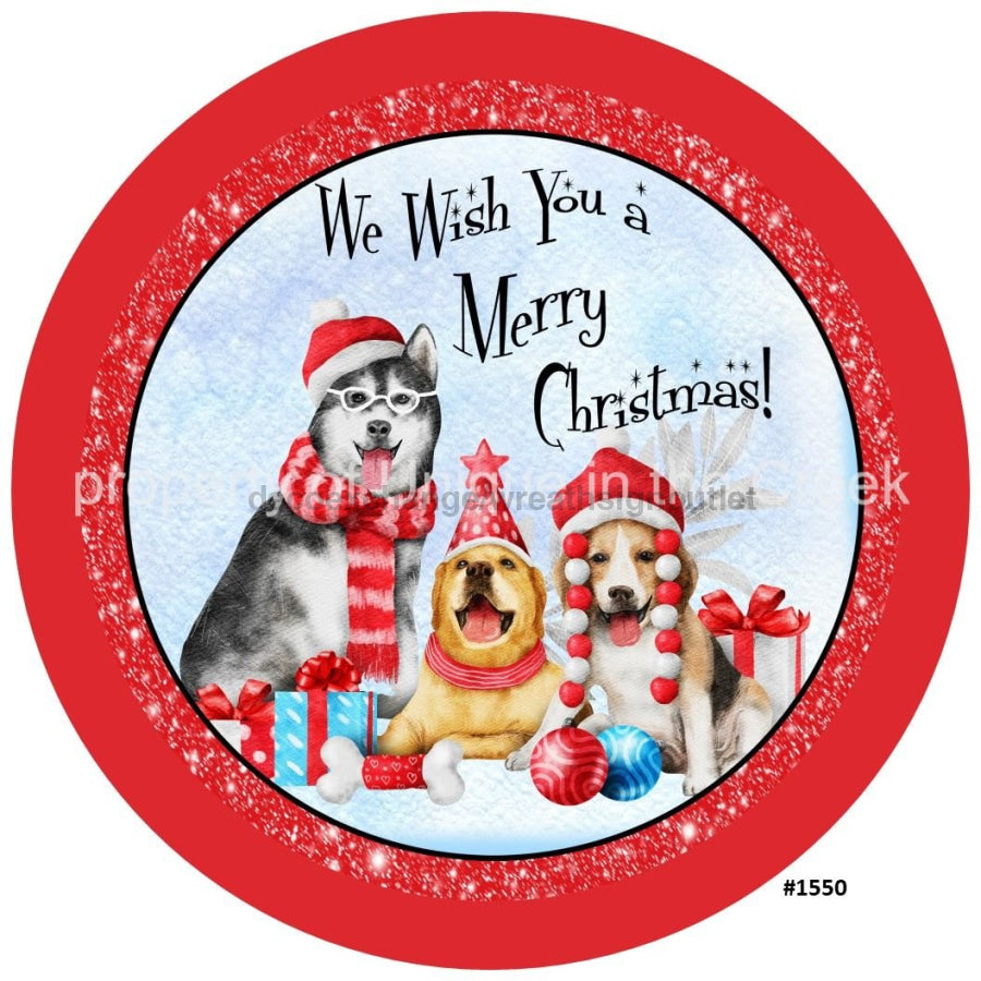 Merry Christmas Gifts Dogs in Hats Pets 10.5" Vinyl Wreath Sign - UTIC-VINYL-V1550