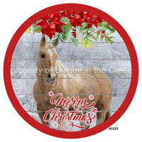 Thumbnail for Merry Christmas Horse Poinsettia 10.5" Vinyl Wreath Sign - UTIC-VINYL-V1525