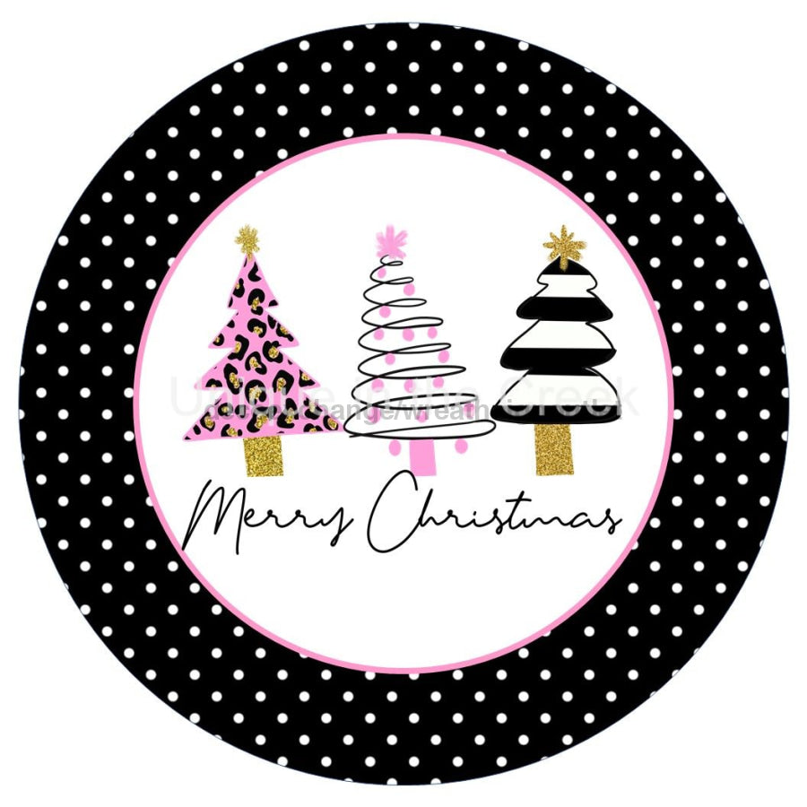 MERRY CHRISTMAS PINK BLACK TREES ANIMAL PRINT 10.5" Vinyl Wreath Sign - UTIC-VINYL-V1372