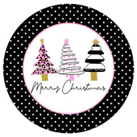Thumbnail for MERRY CHRISTMAS PINK BLACK TREES ANIMAL PRINT 10.5" Vinyl Wreath Sign - UTIC-VINYL-V1372