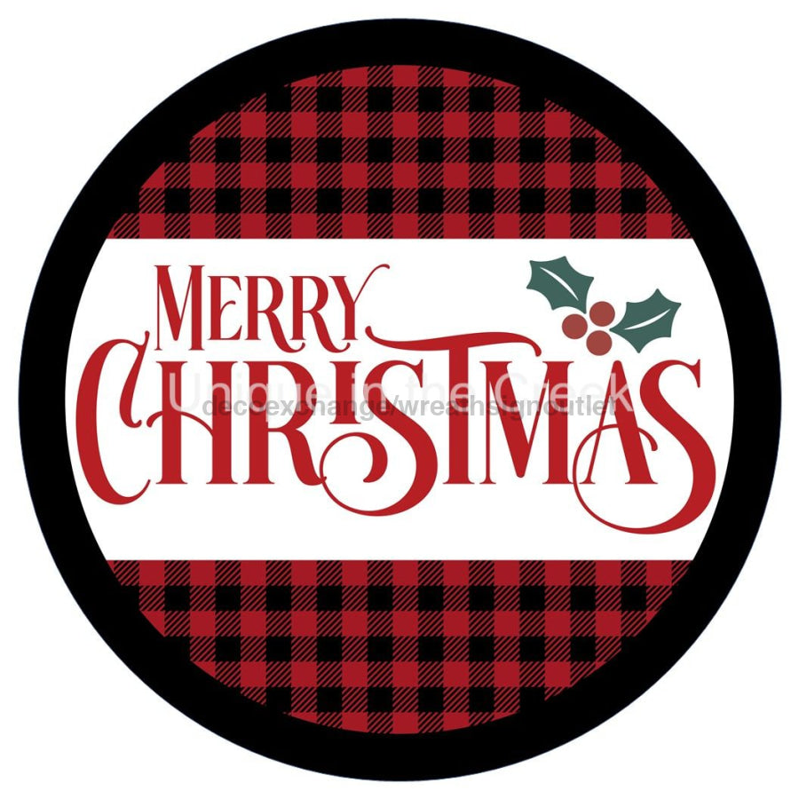 MERRY CHRISTMAS RED BLACK BUFFALO CHECK V1360 10.5" Vinyl Wreath Sign - UTIC-VINYL-V1360