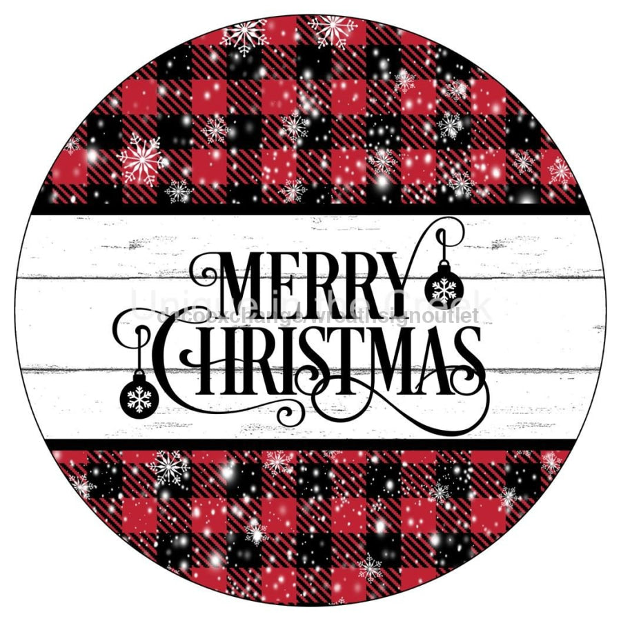 MERRY CHRISTMAS RED BLACK BUFFALO CHECK V1366 10.5" Vinyl Wreath Sign - UTIC-VINYL-V1366