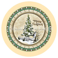 Thumbnail for MERRY CHRISTMAS SNOW RUSTIC FENCE TREE ELEGANT WINTER 10.5" Vinyl Wreath Sign - UTIC-VINYL-V1243