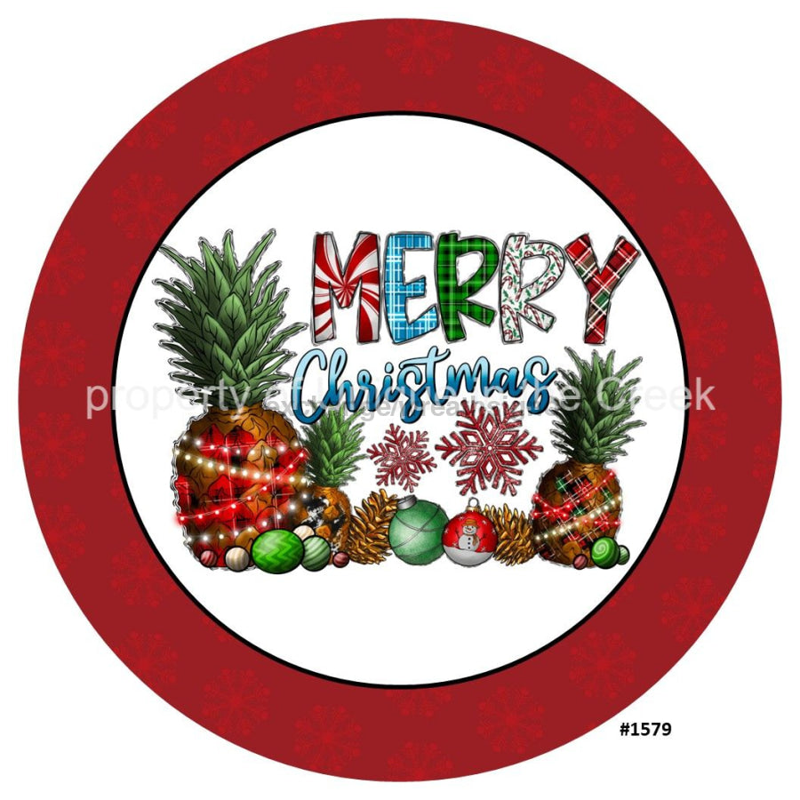 Merry Christmas Snowflakes Pineapples 10.5" Vinyl Wreath Sign - UTIC-VINYL-V1579