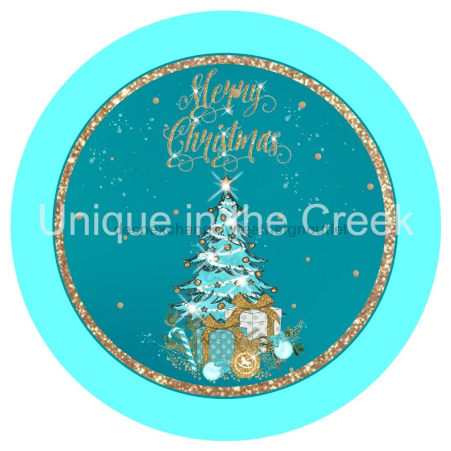 MERRY CHRISTMAS TREE GIFTS GLITTER 10.5" Vinyl Wreath Sign - UTIC-VINYL-V1232