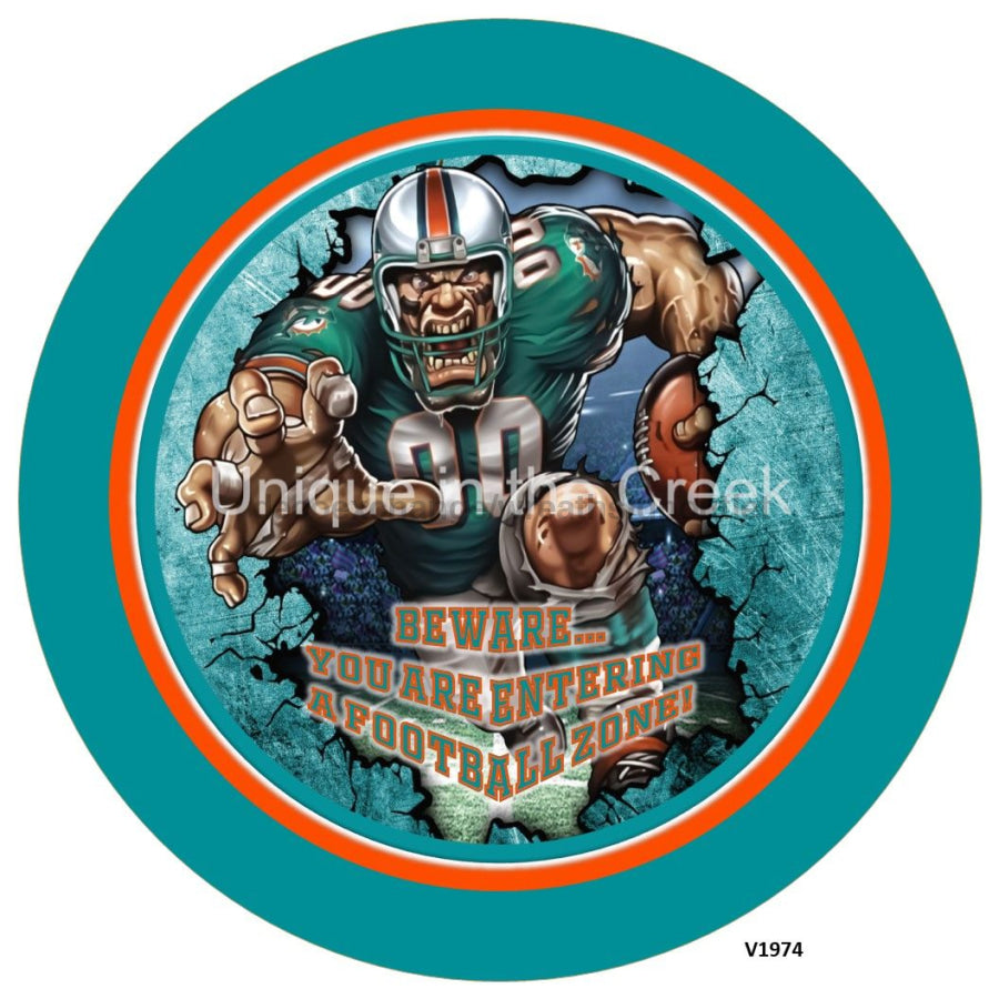 MIA Football AQUA/ORANGE Beware...you are entering a football zone Sports 10.5" Vinyl Wreath Sign - UTIC-VINYL-V1974
