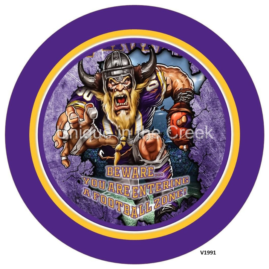 MIN Football PURPLE/GOLD Beware...you are entering a football zone Sports 10.5" Vinyl Wreath Sign - UTIC-VINYL-V1991