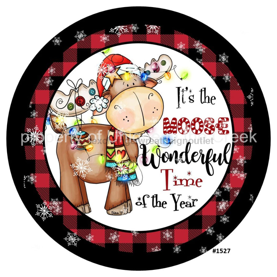 Moose Wonderful Time of the Year Check Christmas 10.5" Vinyl Wreath Sign - UTIC-VINYL-V1527
