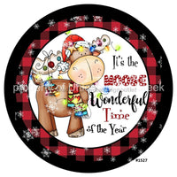 Thumbnail for Moose Wonderful Time of the Year Check Christmas 10.5" Vinyl Wreath Sign - UTIC-VINYL-V1527