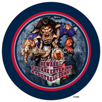 Thumbnail for NE Football BLUE/RED/SILVER Beware...you are entering a football zone Sports 10.5" Vinyl Wreath Sign - UTIC-VINYL-V1983