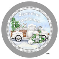 Thumbnail for Noel Blanc Rabbits Tree Truck Winter Christmas French 10.5" Vinyl Wreath Sign - UTIC-VINYL-V1571
