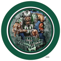 Thumbnail for NY Football DK. GREEN/BLACK/WHITE Beware...you are entering a football zone Sports 10.5" Vinyl Wreath Sign - UTIC-VINYL-V1979