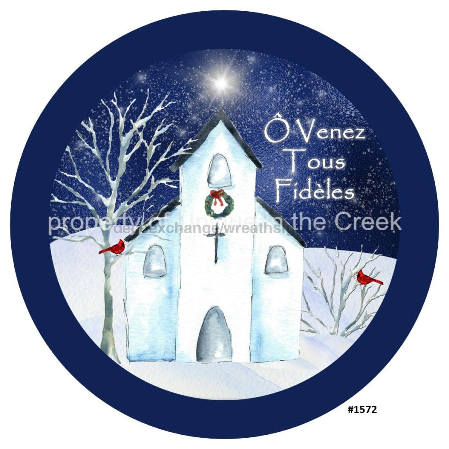O Venez Tous Fideles Cardinals Church Winter Christmas French 10.5" Vinyl Wreath Sign - UTIC-VINYL-V1572