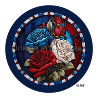 Thumbnail for PATRIOTIC ROSES STAIN GLASS SUMMER RED WHITE BLUE 10.5" Vinyl Wreath Sign - UTIC-VINYL-V1795