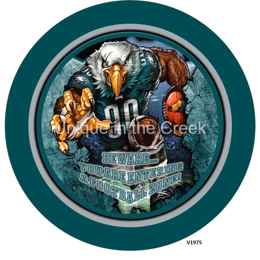 PHI Football DARK GREEN/SILVER/BLACK Beware...you are entering a football zone Sports 10.5" Vinyl Wreath Sign - UTIC-VINYL-V1975