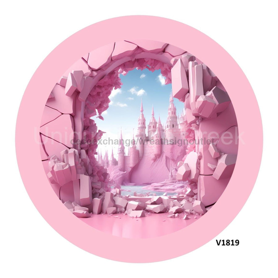 PINK CASTLE FAIRYTALE EVERYDAY 10.5" Vinyl Wreath Sign - UTIC-VINYL-V1819