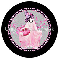 Thumbnail for PINK GHOST PUMPKIN HALLOWEEN 10.5" Vinyl Wreath Sign - UTIC-VINYL-V1297