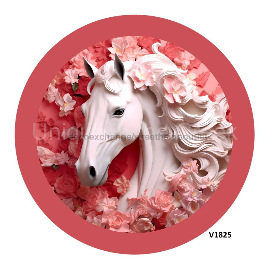 PINK HORSE 3D FLORAL EVERYDAY 10.5" Vinyl Wreath Sign - UTIC-VINYL-V1825