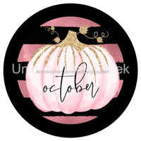 Thumbnail for PINK PUMPKIN OCTOBER BREAST CANCER AWARENESS AUTUMN FALL 10.5" Vinyl Wreath Sign - UTIC-VINYL-V1252