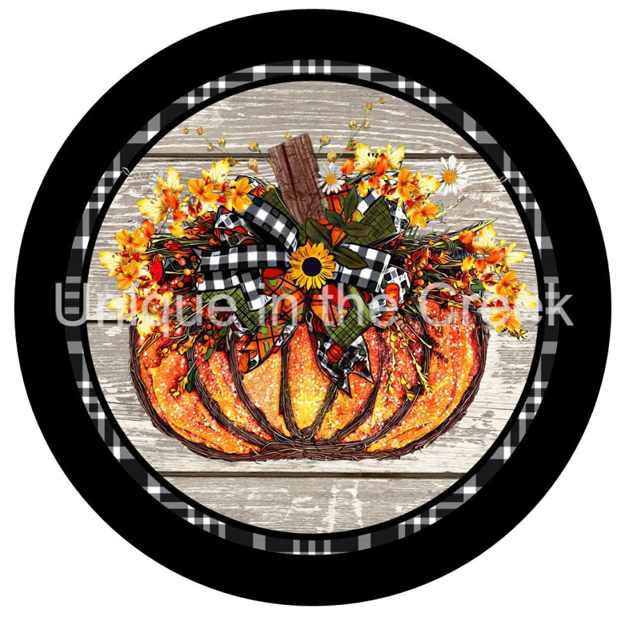 PUMKIN FLOWERS CHECK AUTUMN FALL 10.5" Vinyl Wreath Sign - UTIC-VINYL-V1238