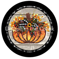 Thumbnail for PUMKIN FLOWERS CHECK AUTUMN FALL 10.5" Vinyl Wreath Sign - UTIC-VINYL-V1238