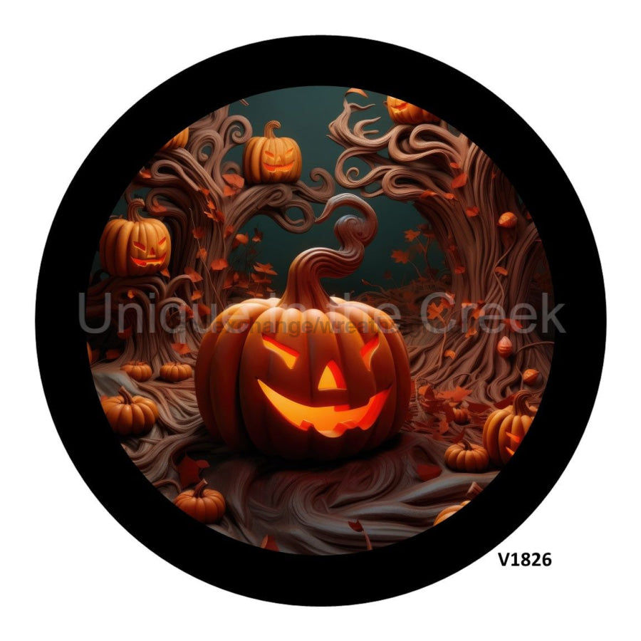 PUMPKIN SCULPTURE 3D JACK O LANTERN HALLOWEEN FALL 10.5" Vinyl Wreath Sign - UTIC-VINYL-V1826